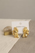 316L Çelik Gold Renk Vintage 3D Dalgalı Model Küpe