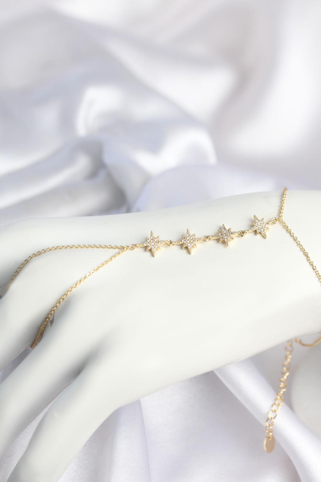 Gold Renk Zirkon Taşlı Sıralı Kutup Yıldızı Model Şahmeran